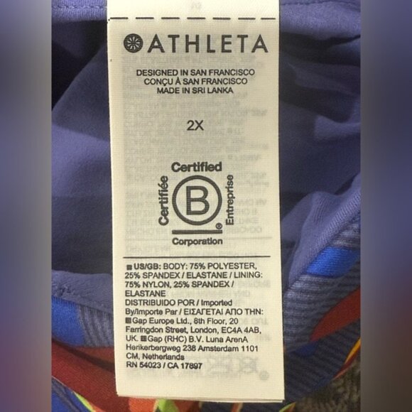 Athleta Conscious Crop Printed BlueFloral Top‎ 2X D-DD+ Cups - Picture 4 of 6